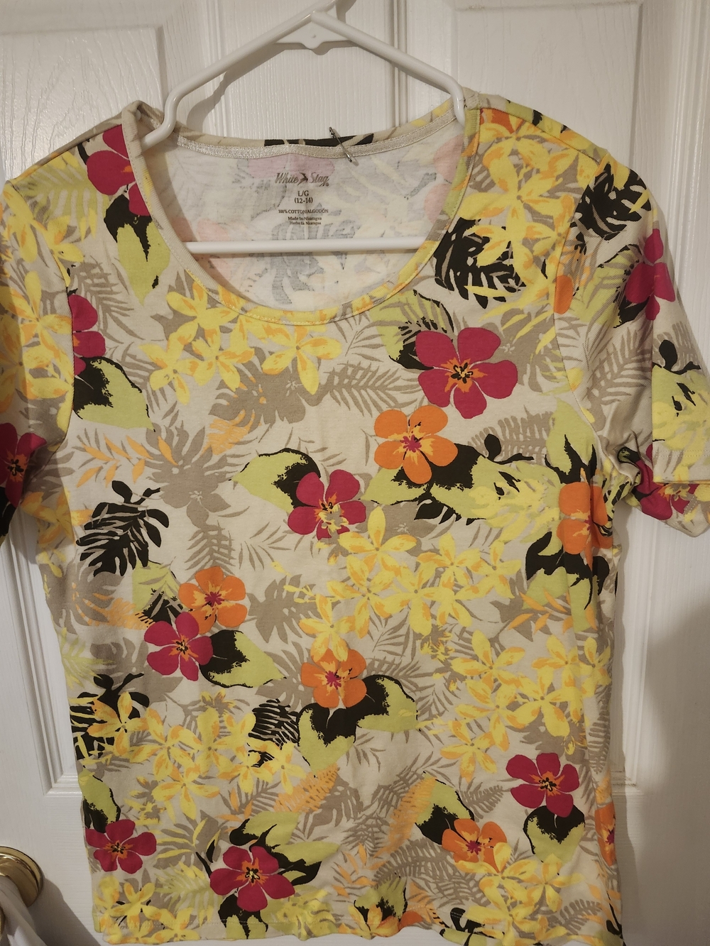 White Stag Floral Scoop Neck Short Sleeve Top - Yellow, Orange, Pink